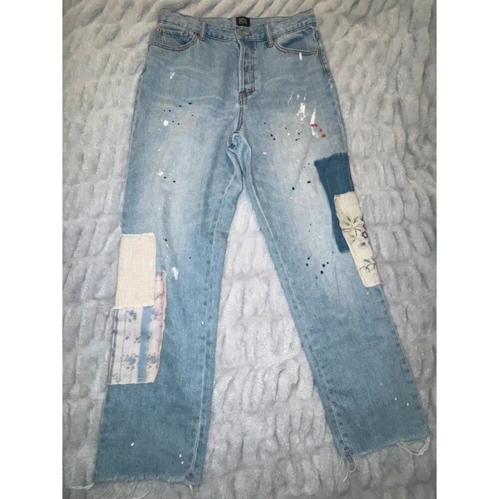 BDG High-Waisted Slim Straight Jeans Floral Patchwork-Size 29
